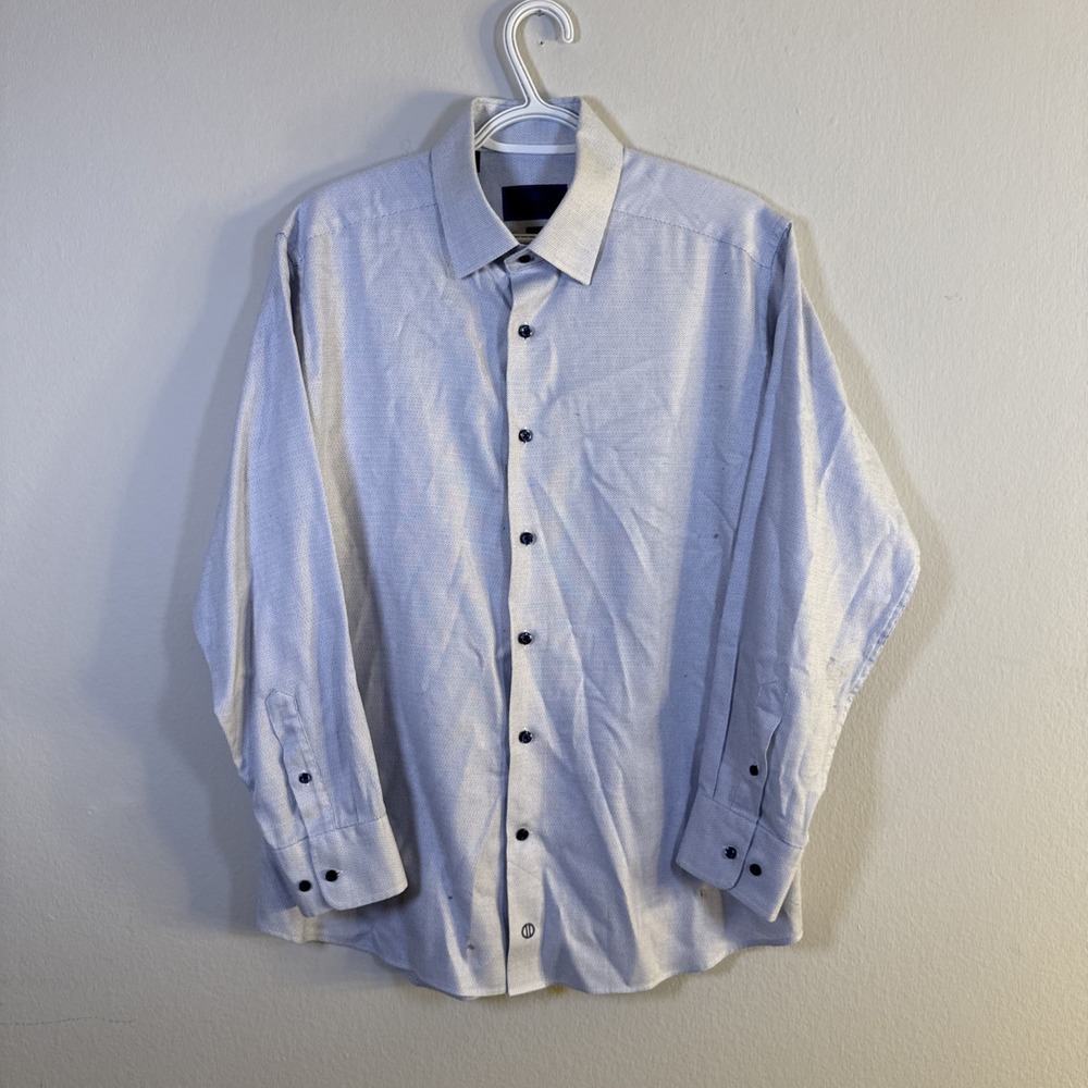 🇺🇲 David Donahue Men's 16.5 X 32 Blue Pattern Slim Fit Dress Shirt